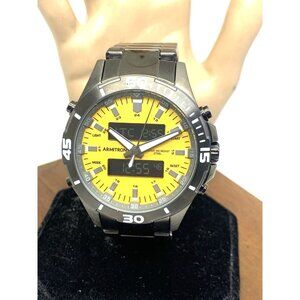 Armitron Mens Watch 20/5347DG Quartz Analog Digital Yellow Dial Black Steel 45mm